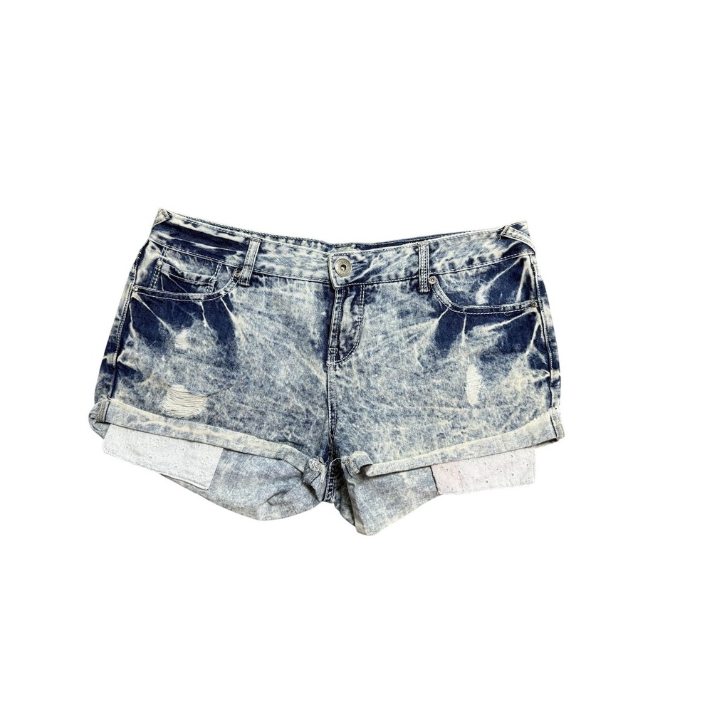 Amethyst‎ Shorts Juniors 13 Blue Acid Wash Denim Cuffed Cutoff Eyelet Hem